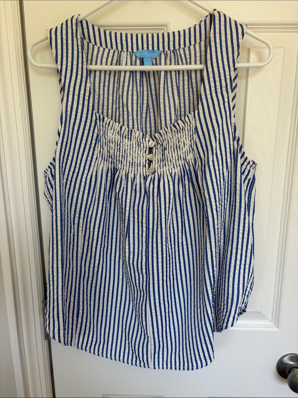 Draper James Blue and White Striped Smocked Tank